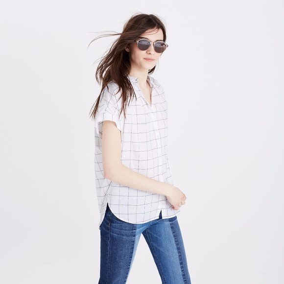Madewell central tie sleeve windowpane top - Picture 3 of 5